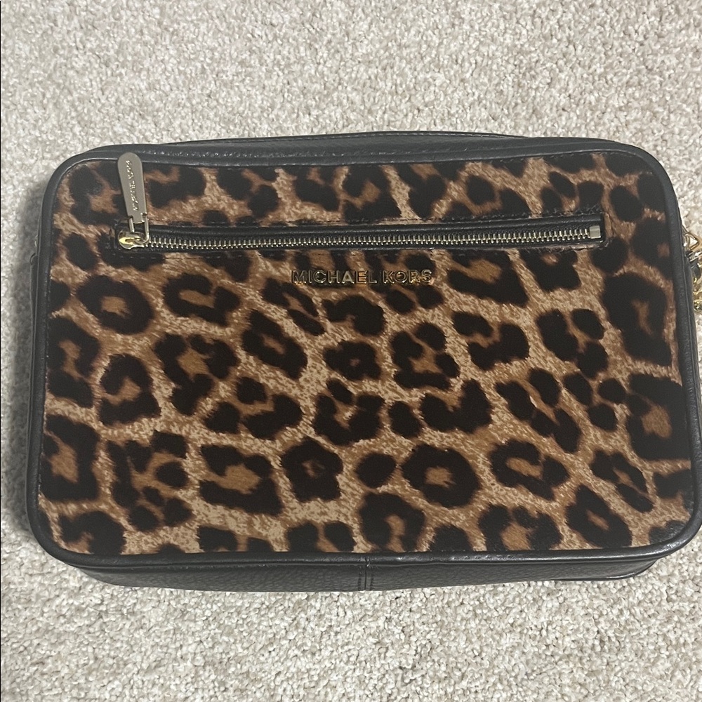 Michael Kors Animal Print Crossbody with Black Trim